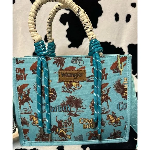 Wrangler Cowboy Print Tote/Crossbody Purse -Turquoise - Picture 3 of 8
